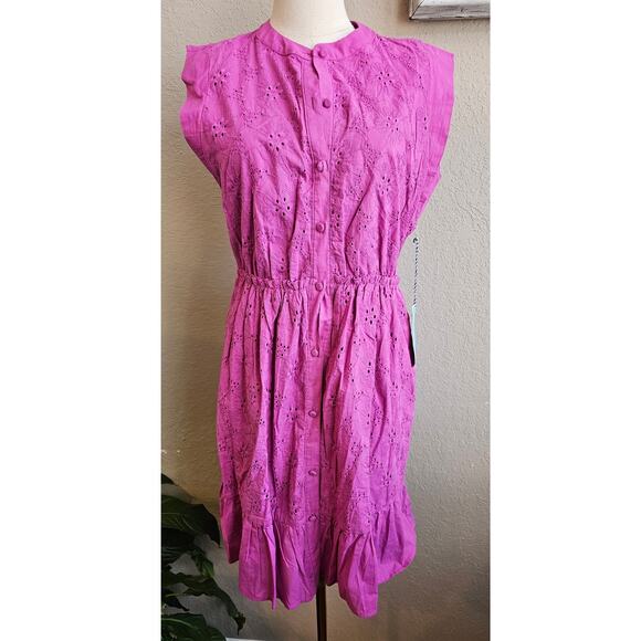 Draper James Women's Embroidered Floral Eyelet Button Front Dress Size S Mauve - Picture 2 of 7